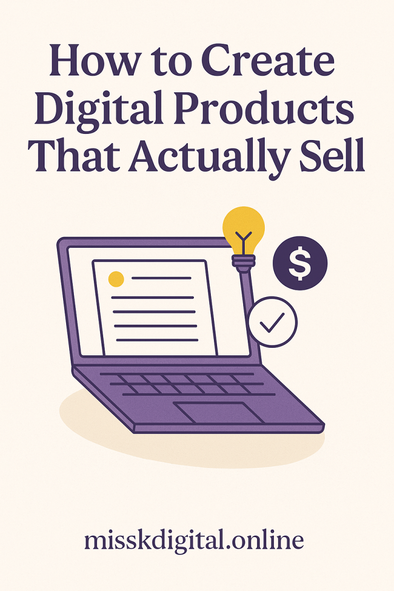 How to Create Digital Products That Actually Sell - 3 – Miss K Digital Step-by-step guide showing how to create digital products that actually sell, including tools and examples for beginners